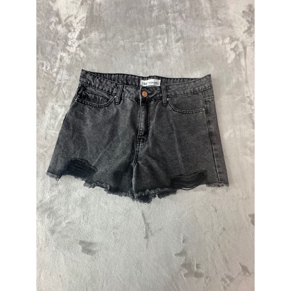 YMI Festival Shorts Denim Collection Black Distressed Frayed Hem Size 9/29
